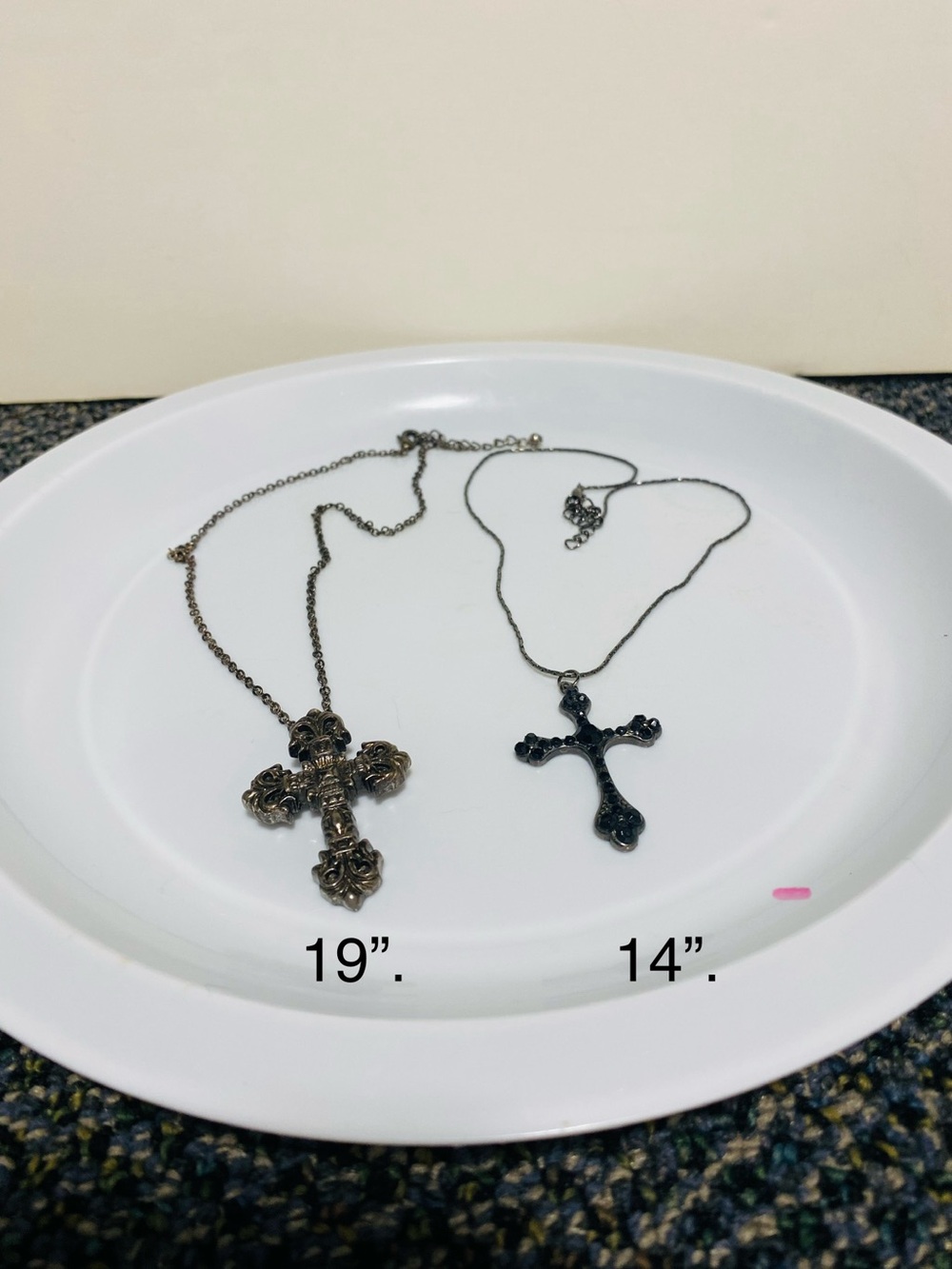 Pair of Black Cross Pendant Necklaces  19 & 14”.